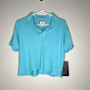 NWT Tuckernuck Cropped Polo Shirt XS Aqua Blue